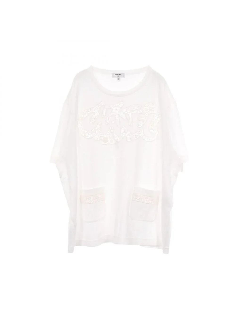 Chanel Short Sleeve T-Shirt Lace Logo Cotton
